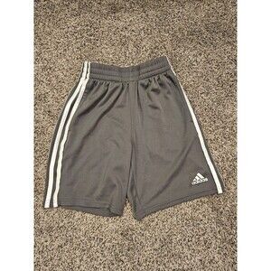 Adidas Shorts Boys M Medium 10-12 Gray White Stripe Athletic Gym Drawstring